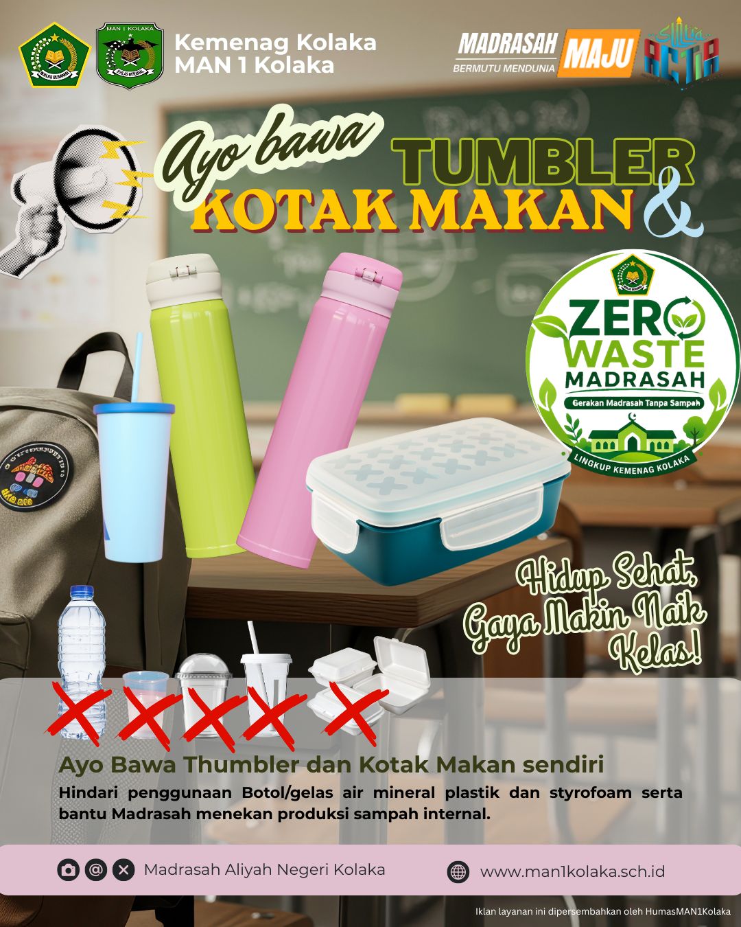 AYO KURANGI SAMPAH PLASTIK DENGAN MEMBAWA TUMBLER DAN KOTAK MAKAN SENDIRI